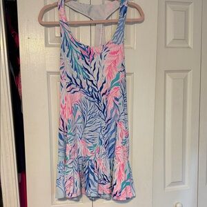 Lilly Pulitzer Pink and Blue Leaf Print Mini Dress